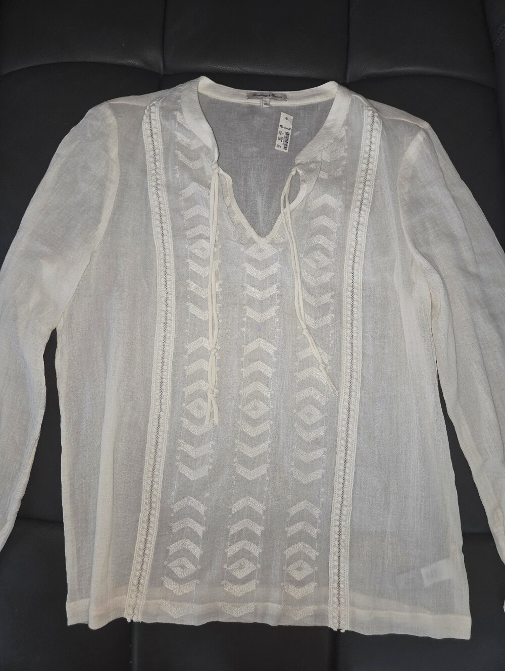 NWT Broadway & Broome 100% cotton sheer boho top in ivory large